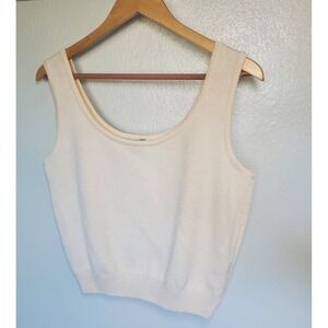 ST. JOHN BASIC Cream Knit Tank Top Sleeveless Scoop Neck M Quiet Luxury‎ Clean